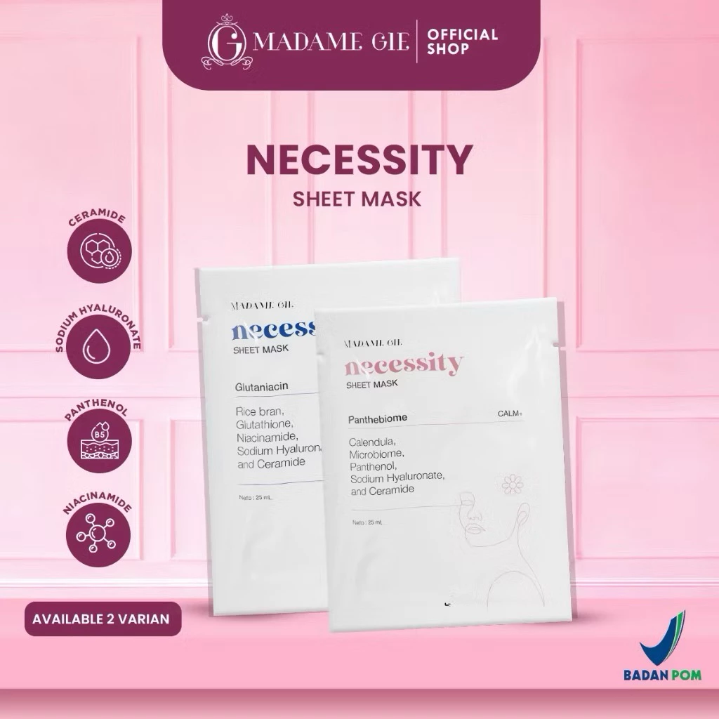 ‼️EXP2029‼️MADAME GIE Necessity Sheetmask Masker Wajah Sheet Masker Acne Whitening Brigtening Anti Aging Moisturizing