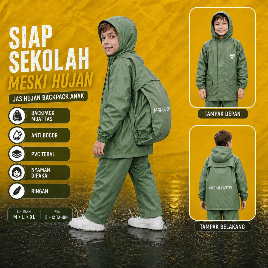Jas Hujan Anak Backpack Bahan Impor PVC
