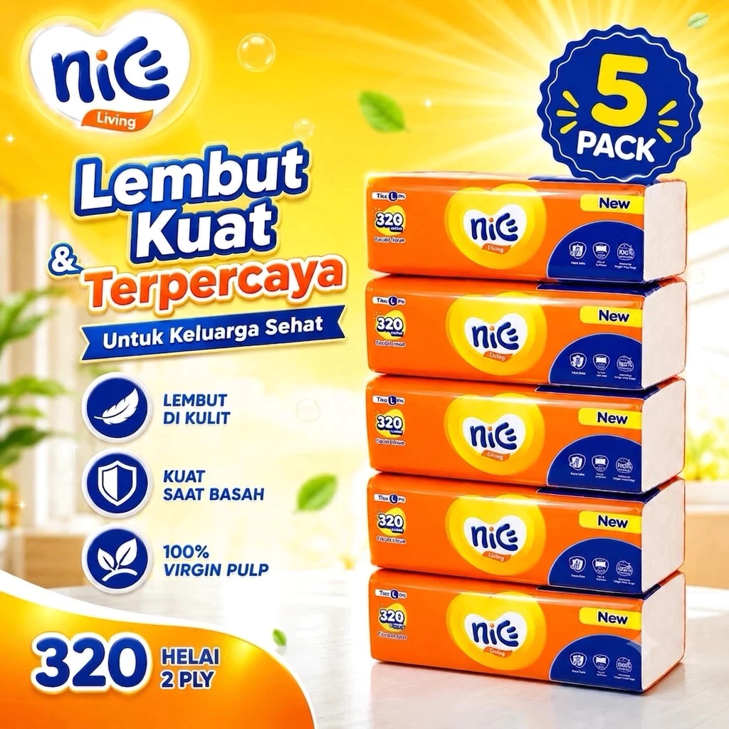 Paket 5pcs Nice Facial Tissue 320 Sheet 2ply