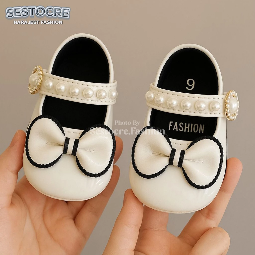 Flat Shoes Anak Perempuan Cantik Pita Mutiara Sepatu Baby Anak Wanita Usia 0- 12 Bulan Sepatu Balita Cewek Lucu Murah - SHF