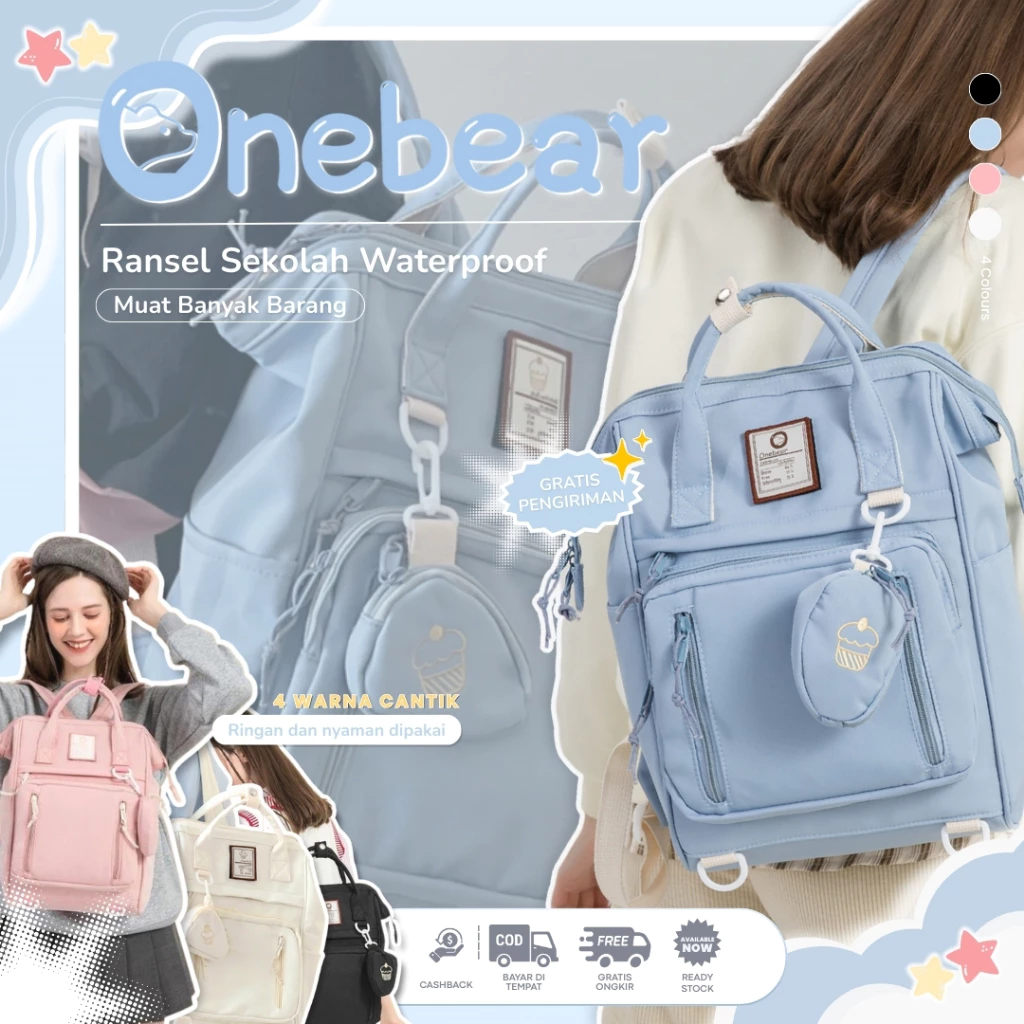 Onebear backpack korea sma wanita tas sekolah ransel Fashion waterproof laptop backpack Jepang retro tas ransel wanita import korea tas ransel wanita import korea tas ransel sekolah cewek SJB01