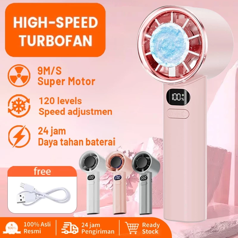 (COD) 2025 Kipas Angin Mini Portable kipas angin portable tahan lama 24 jam Kipas mini Portable Kipas Angin Portable Kipas Angin Turbo Portable High-speed kipas 120 Gear Wind kipas angin Digital Display Adjustable Turbo kipas tangan