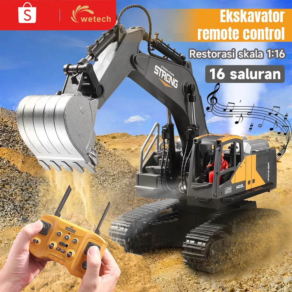 WETECH Excavator Remote Control 16 Channel 2.4GHz RC Beko 4WD Ekskavator Simulasi Mainan Anak