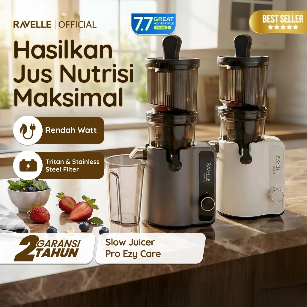 Ravelle Premium Slow Juicer Pro Ezy Care Extra Big Mouth Easy Juice Easy Clean Low Watt - Pengejus Buah