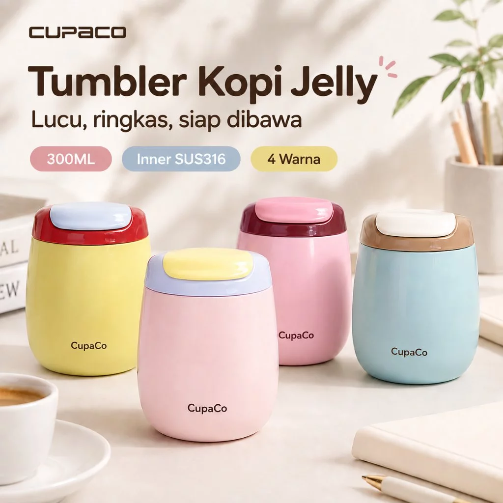 CupaCo Tumbler Kopi Jelly 300ML SUS316 Termos Mini Tutup Sekali Tekan