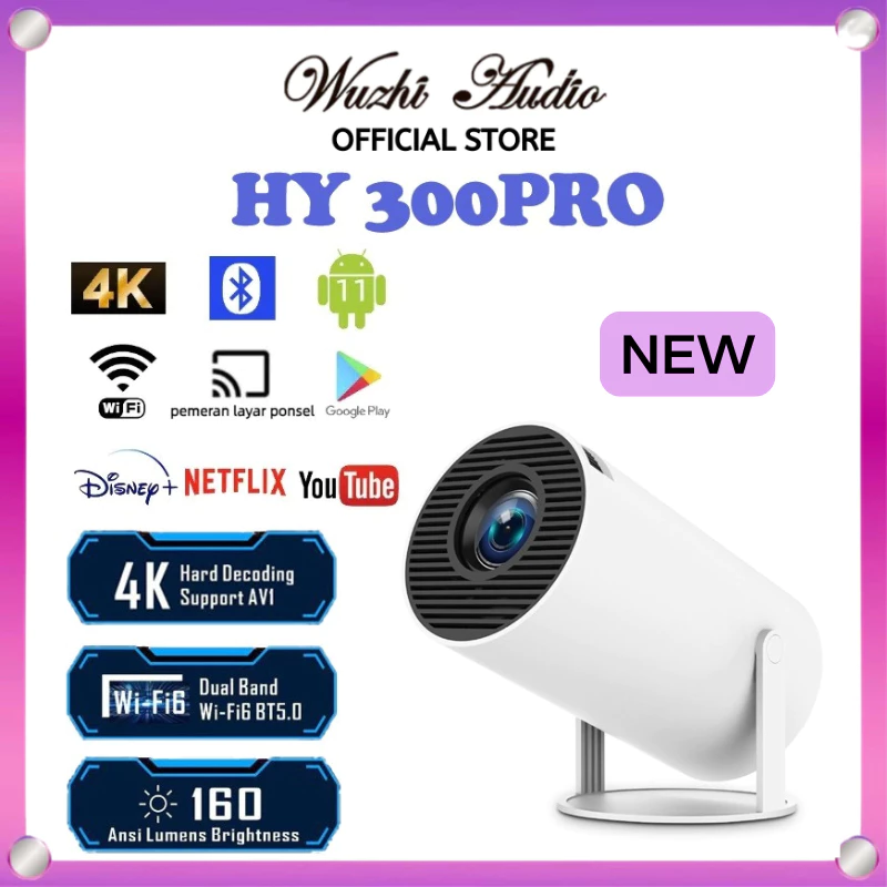 Proyektor HY300 HY300 PRO Smart Projector 180 ANSI Lumens HD 1080P Bluetooth5.0 2G+16G Android 11.0