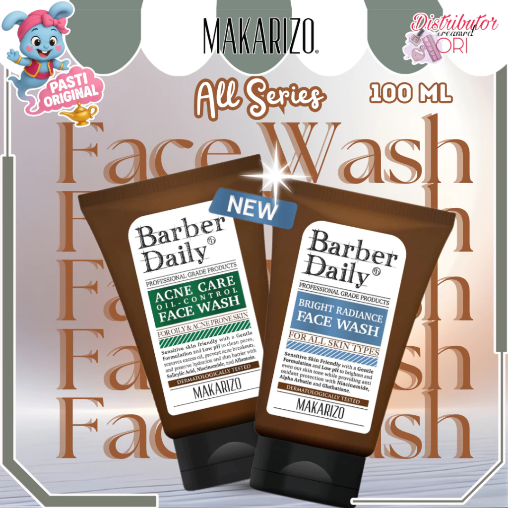 MAKARIZO Barber Daily Face Wash Sabun Cuci Muka Pria 100Ml -Acne Care -Bright Radiance | Distributor Cream Ori