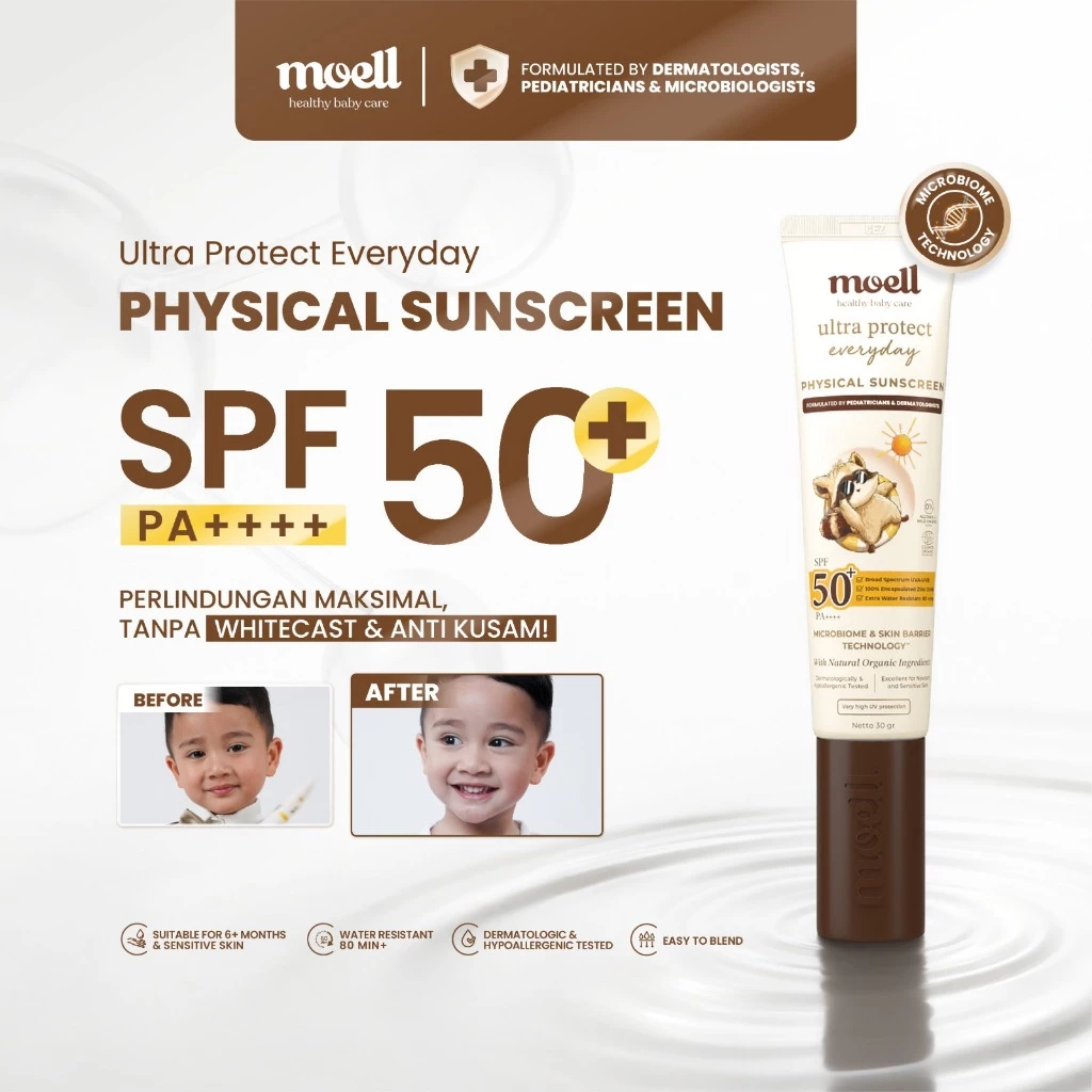 Moell Physical Sunscreen Anak 30gr SPF 50 PA++++ Tahan Air Keringat