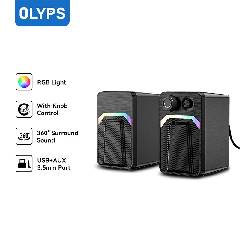 OLYPS Speaker PC Speaker Mini Kabel Audio Speaker RGB 360 Surround Sound Untuk PC Komputer Laptop