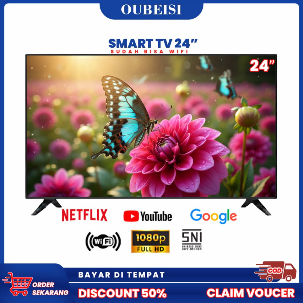 OUBEISI TV  Smart TV Digital 24/25/27/30/32/43/50/55/60 inch TV LED Android 11.0  FHD Televisi  (TCLG-S43D) Garansi satu tahun Garansi tiga tahun