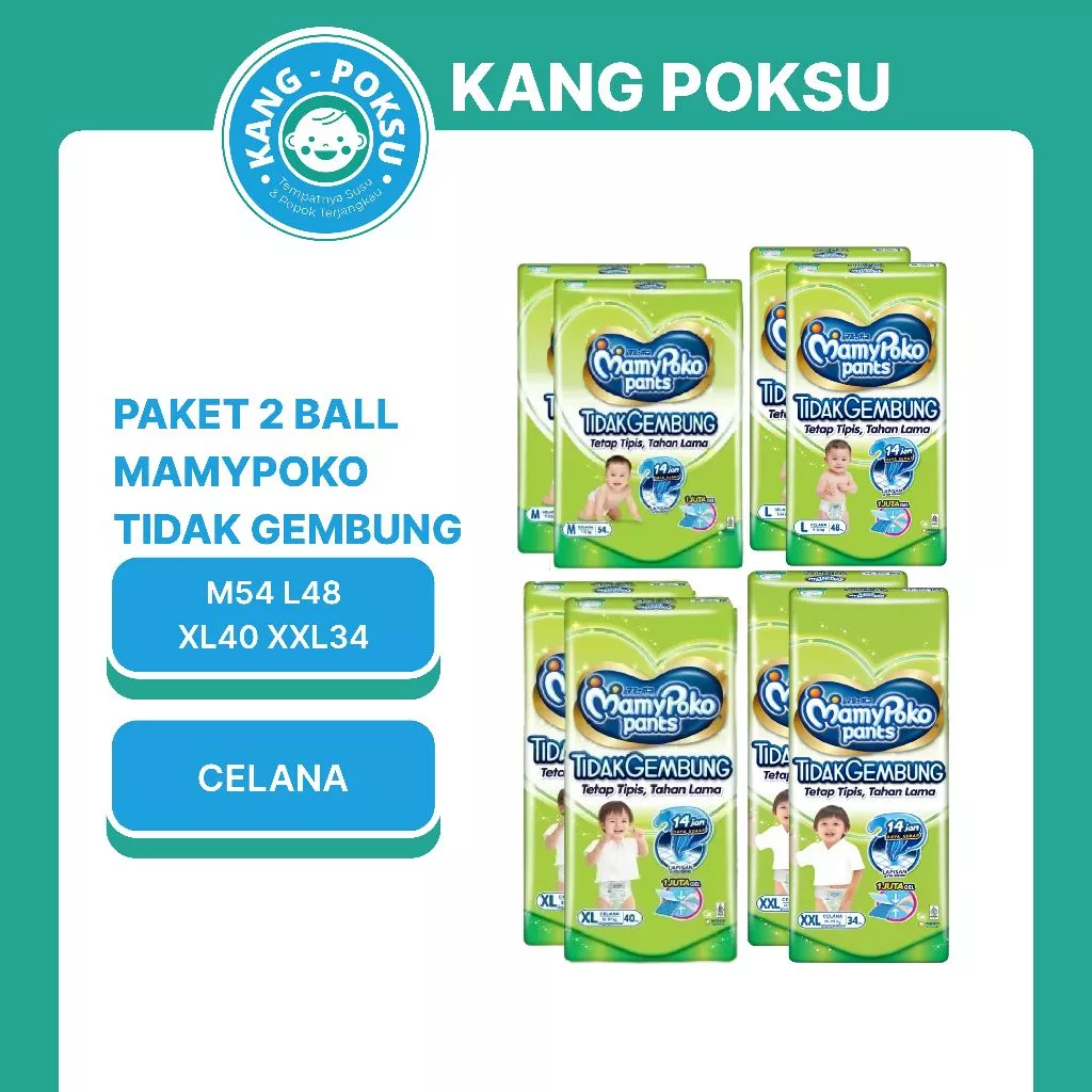 MAMYPOKO PAKET 2 BALL PANTS TIDAK GEMBUNG SLIM M54 L48 XL40 POPOK EXTRA KERING SLIM KPS PPKS