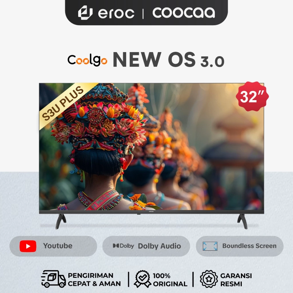 COOCAA 32 inch - Coolita 3.0 - Smart TV - 2K LED - Youtube/ Prime - Dolby (COOCAA 32S3U Plus)