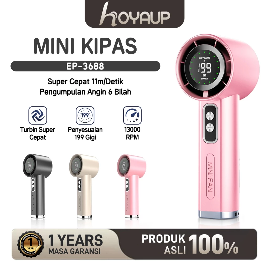HOYAUP Mini Kipas Strong Wind 199 Gear Wind Speed Kipas Angin Digital Display Kipas Genggam Portabel Turbo Portable Kipas Angin