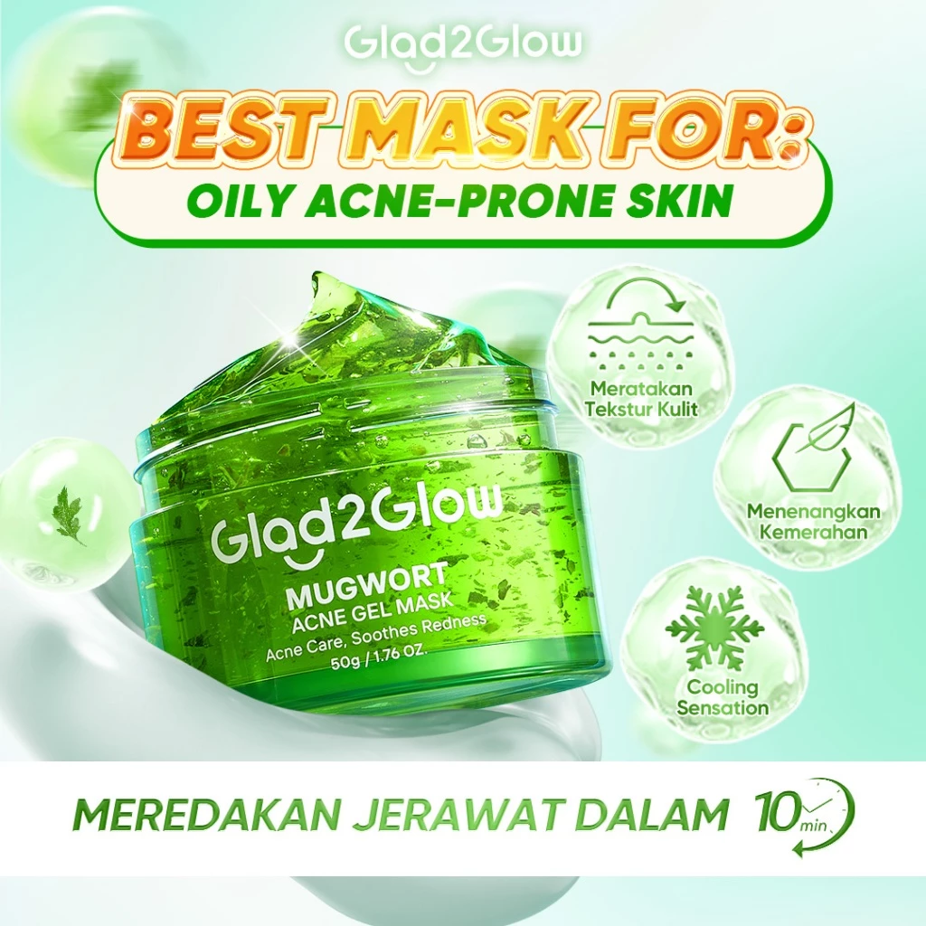 Glad2Glow Mugwort Acne Gel Mask 50g/100g Masker Wajah Masker Komedo dan Pori Pori Wajah Masker Glad2Glow Mask Sleeping Mask Sheetmask Clay Masker Jerawat Masker Clay Mask Mugwort Masker Hijau Masker Organik Gel Masker G2G Sheet Mask G2glow Official Store