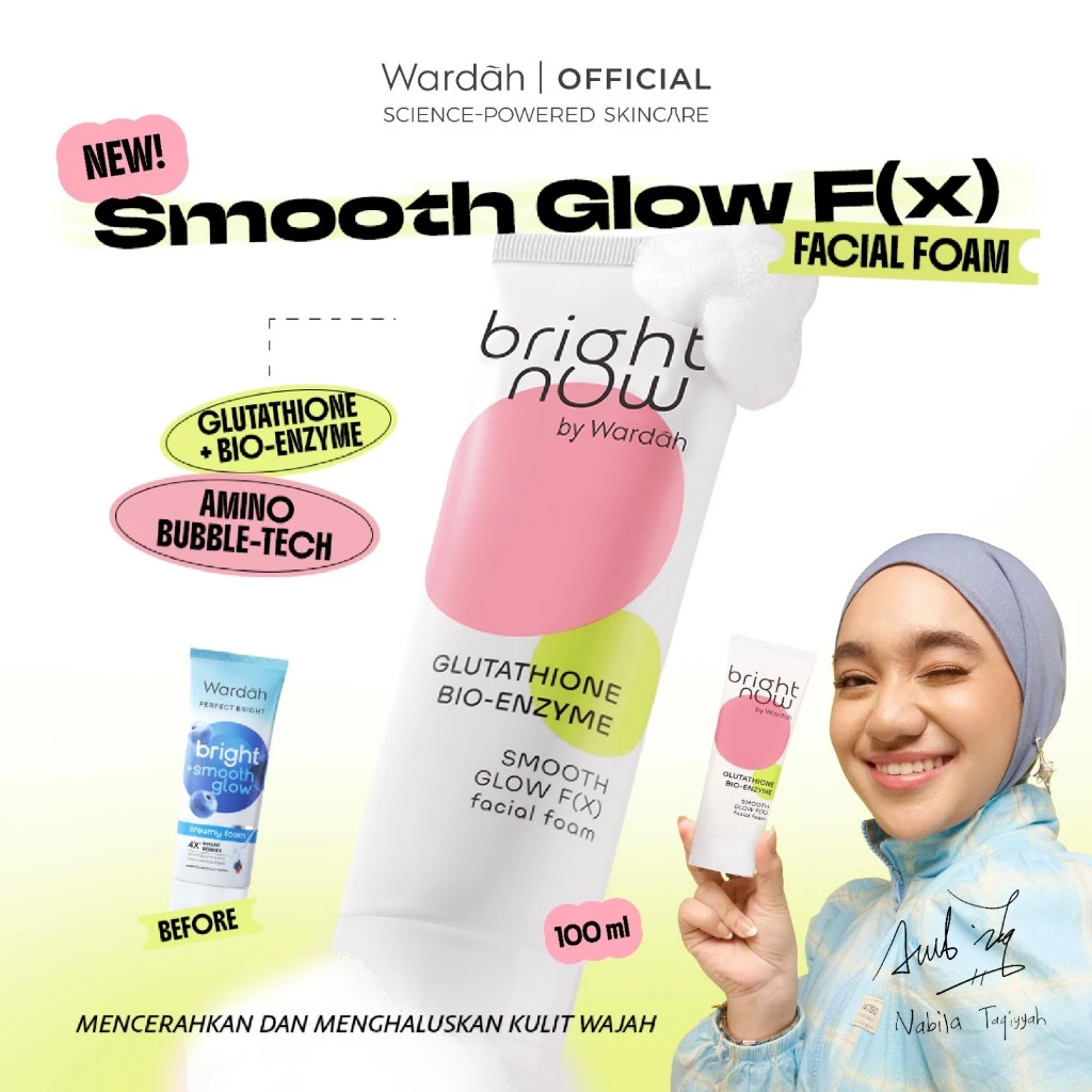 Wardah Perfect Bright Now Glutathione Bio-Enzyme Smooth Glow F(X) Facial Foam - Facial Wash Untuk Kulit Kusam Kasar, Mencerahkan Glowing, Glutathione, All Skin Type - Skincare
