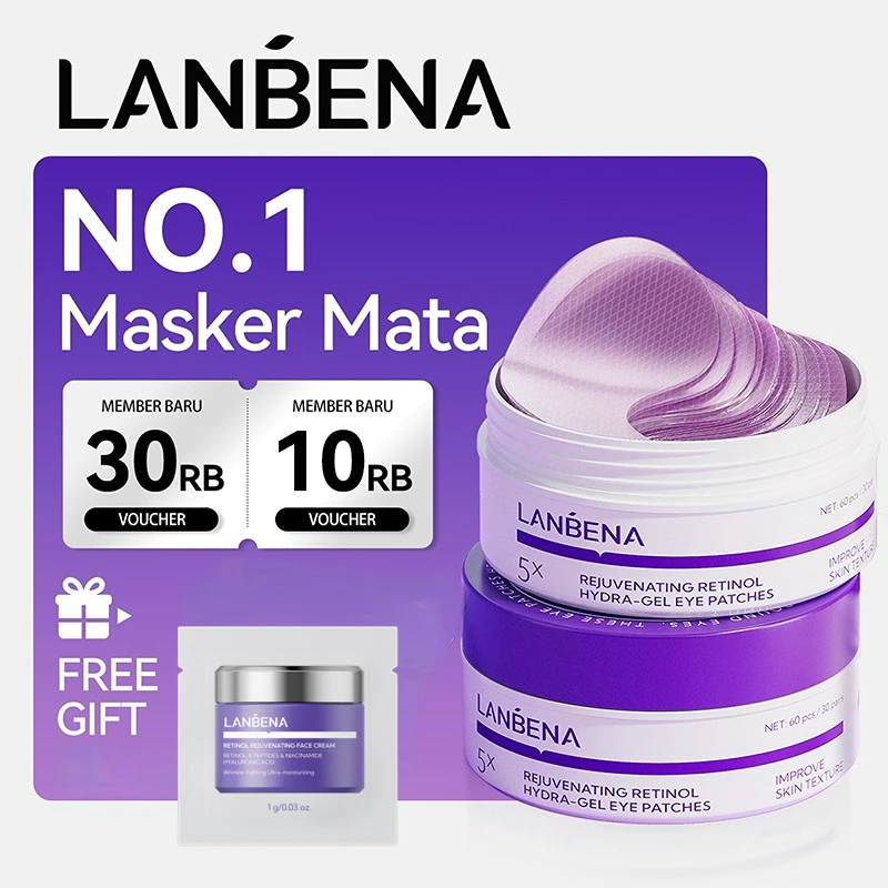 [HALAL] LANBENA Masker Mata Retinol Youthful (60Pcs/30Pairs) - Mencerahkan Mata Panda dan Kantung Mata, Menyamarkan Garis Halus, Eye Patch dan Masker Wajah Skincare