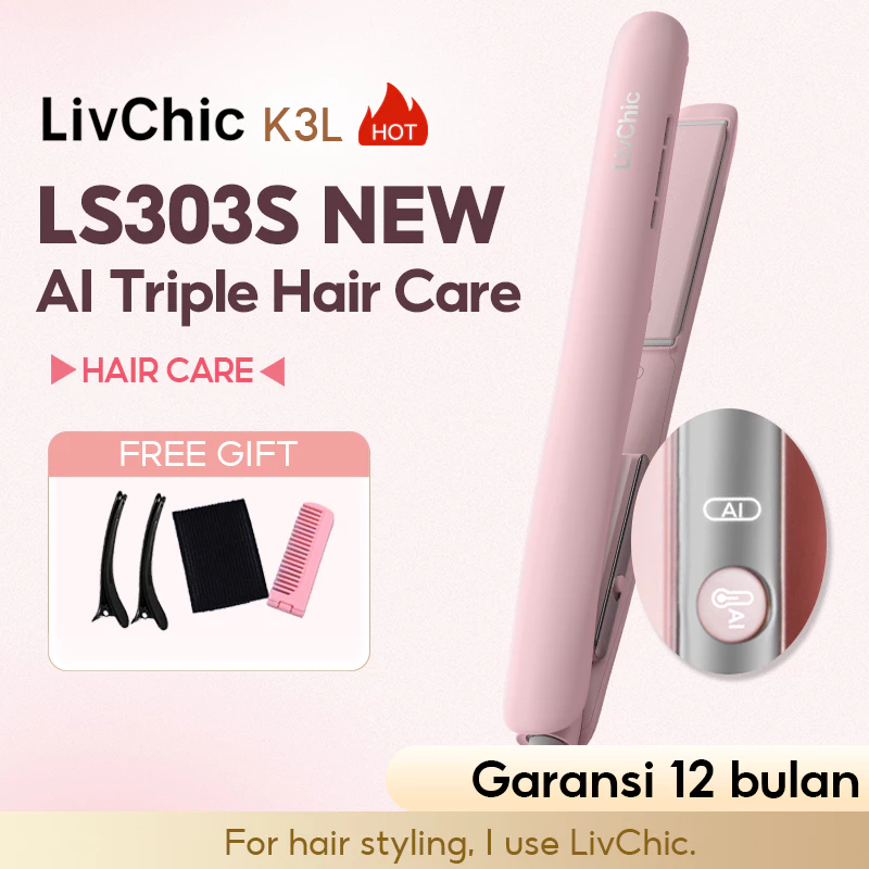 LivChic Official 2IN1 LS303S LS303 PRO Catok Rambut 45MM Panel Meluruskan Keriting Alat pengeriting rambut