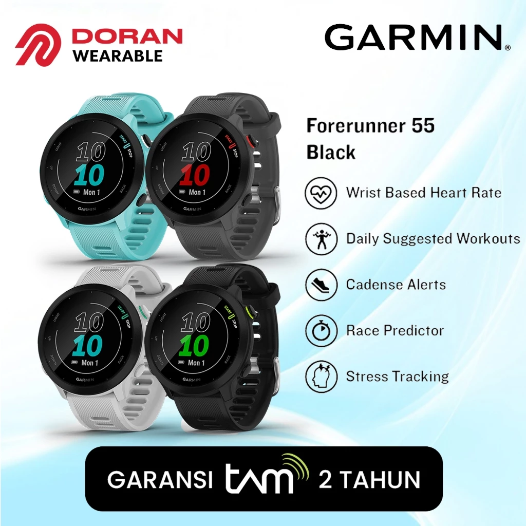 Garmin Forerunner 55 hitam untuk pelari pemula