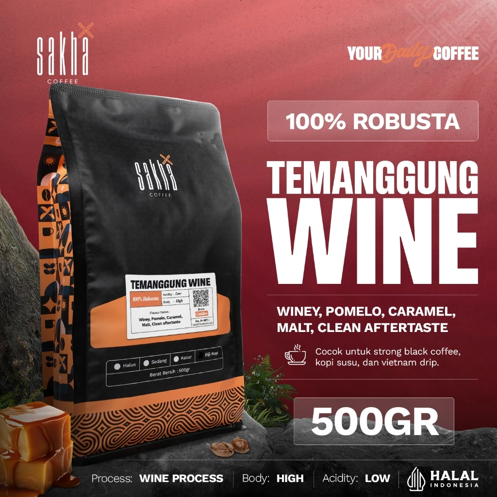 Sakha Coffee Roastery Kopi Fine Robusta Temanggung Wine Coffee Roast Bean Espresso Dan Manual Brew Coffe Beans 500 Gram Biji Bubuk