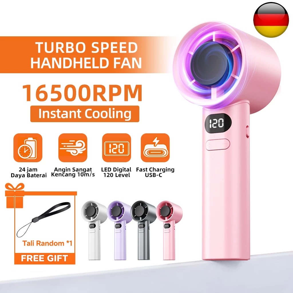 COD 2026 Kipas Angin Mini Portable kipas angin portable tahan lama 24 jam usb kipas angin mini 16500RPM 120 gear wind hight-speed kipas angin digital display adjustable fan