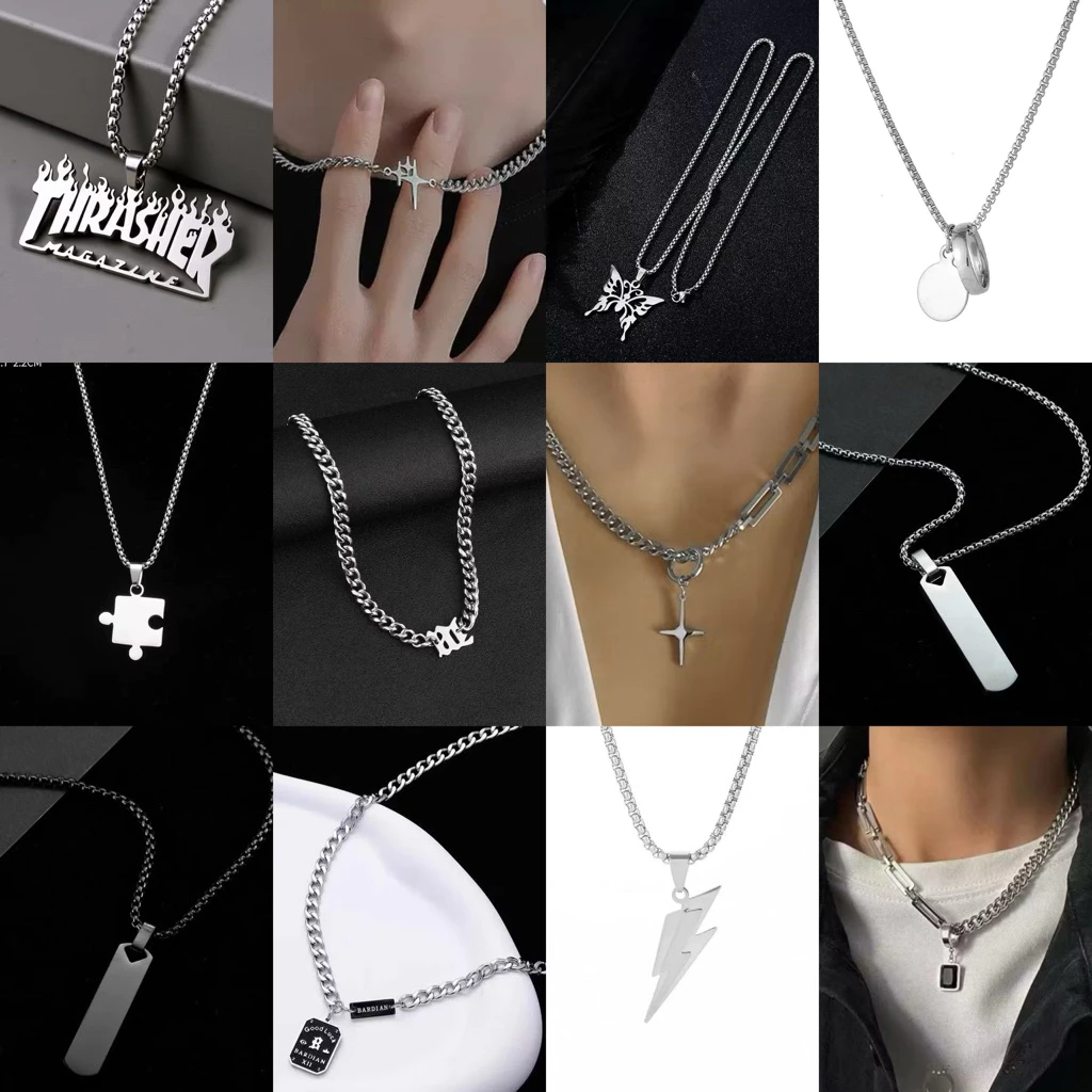 Kalung Ester Pierre HipHop Kalung Rantai School Boy Pria Wanita Unisex Titanium Asli