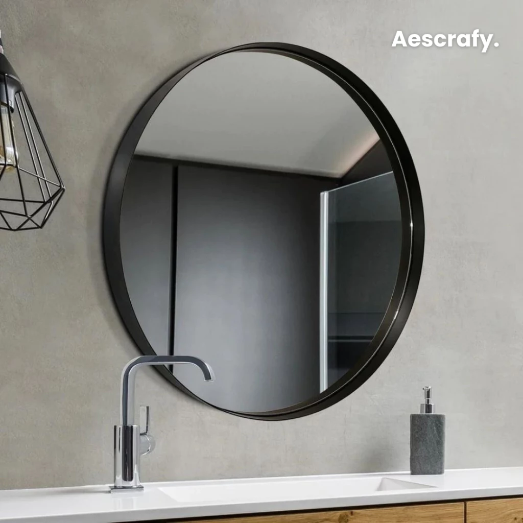 Aescrafy Cermin Frame Bulat Cermin Dinding Untuk Kamar dan Ruang Tamu