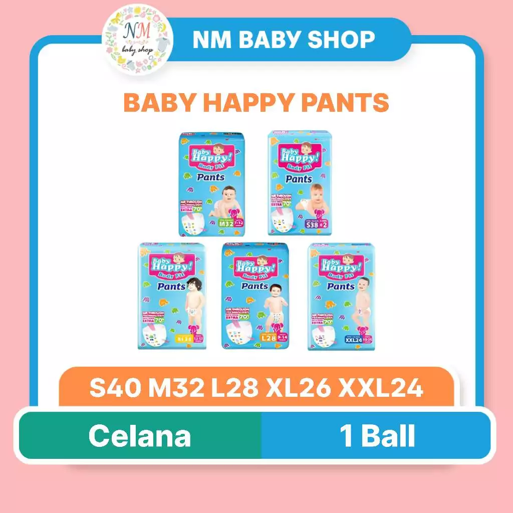 BABY HAPPY PANTS S38 +2 M32 L28 XL26 XXL24 BABYHAPPY POPOK CELANA BAYI ANAK S 38 M 32 L 28 XL 26 XXL 24 DIAPERS PPKS NM
