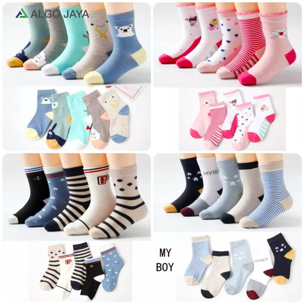 ALGO JAYA - Paket 6 Pasang Kaos Kaki Anak TK - SD Panjang Motif Karakter Lucu Laki laki & Perempuan