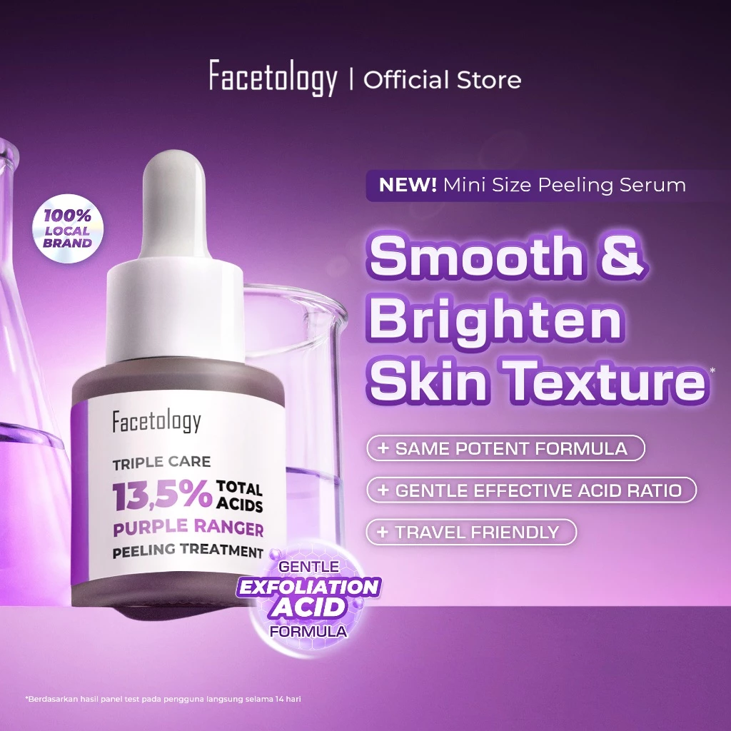 Facetology Triple Care 13,5% Total Acids Purple Ranger Peeling Treatment Peeling Serum Eksfoliasi Gentle Serum Cocok Untuk Kulit Berjerawat Sensitif All Skintype 20ml