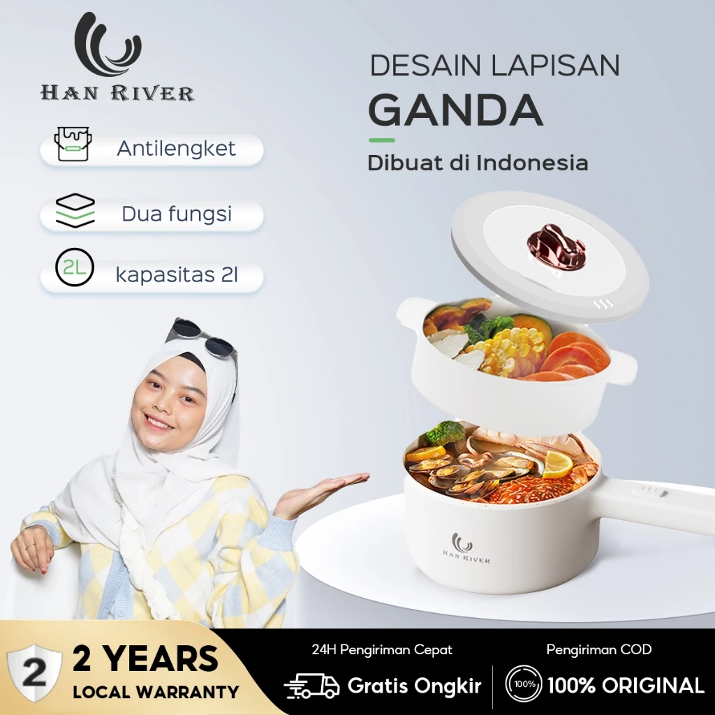 HAN RIVER Panci Listrik Serbaguna 2L HRDZG02 Kompor Listrik Pintar Pelajar / Asrama / Perjalanan Bisnis - Putih