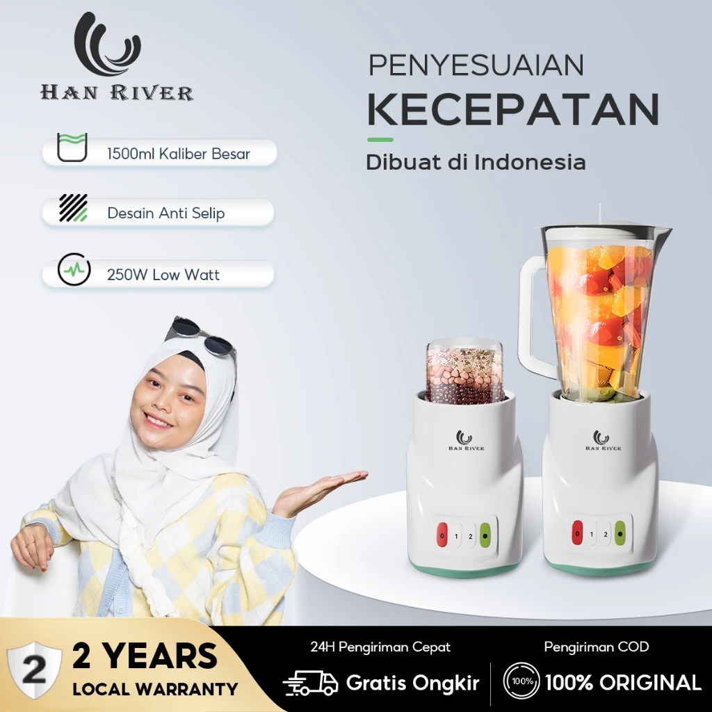 HAN RIVER Blender PREMIUM 2 IN1 KAPASITAS tinggi 1L double cup 300watt juicer