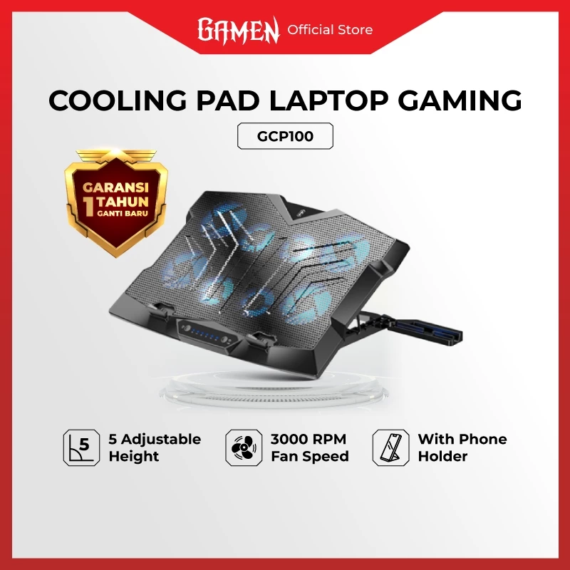 GAMEN GCP100 Laptop Cooling Pad Gaming - Kipas 8 Core, Super Silent Mode, Adjustable Stand, Pendingin Laptop Efektif untuk Gaming & Kerja