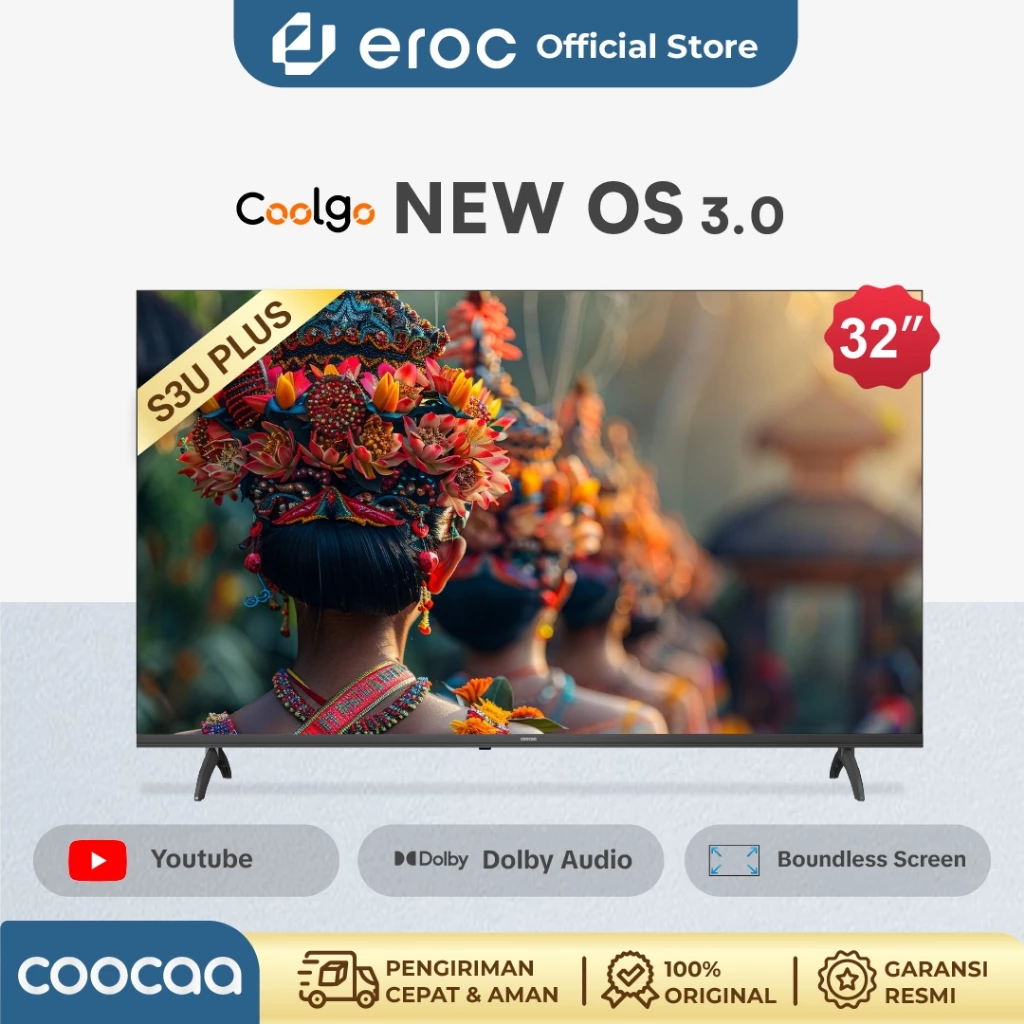 TV COOCAA Smart TV 32 inch - Coolita 3.0 - 2K LED - Youtube/ Prime Video - Dolby Audio - 32S3U Plus
