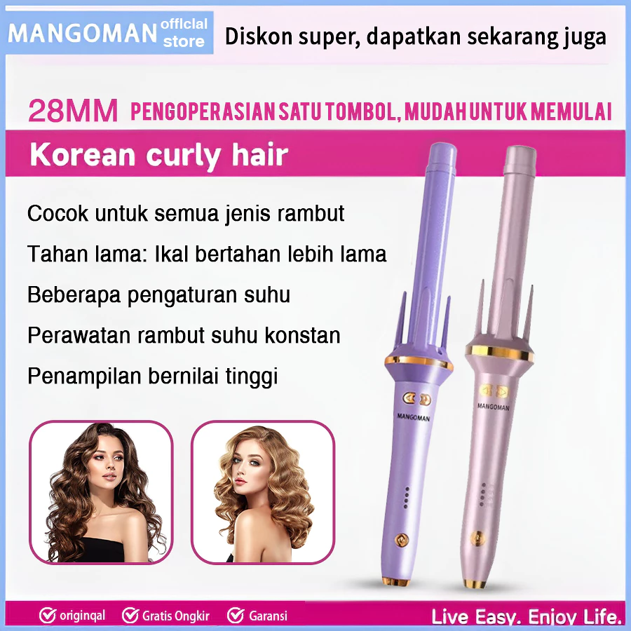 MANGO MAN Hair Curly Styler 28mm Catokan Curly Otomatis Ceramics Curly Catokan Keriting Keramik Otomatis Libra Catokan Keriting Rambut Otomatis Ceramics Curly Libra 3 tingkat kontrol suhu Gulungan Rambut Curly