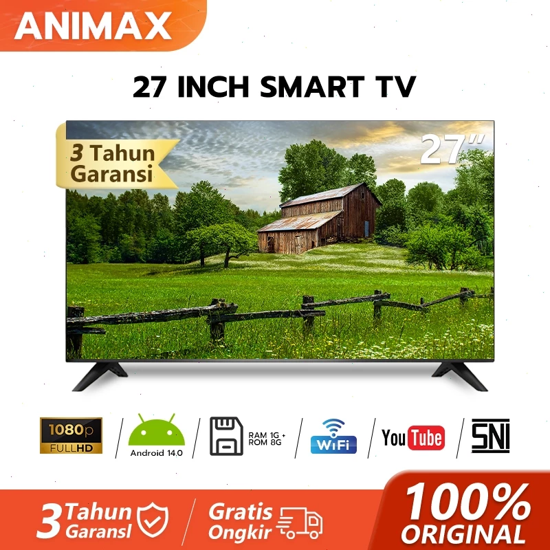 ANIMAX Smart TV LED Android 27 Inch 30 Inch TV Digital 21/22/24/25/27/30 inch Digital TV LED Televisi Murah FHD