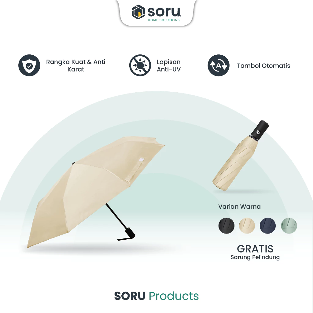 SORU - Payung Lipat Otomatis Anti UV Premium - Umbrella Automatic Foldable Sun Protection Anti Panas
