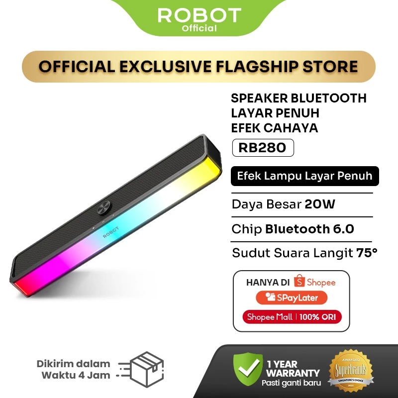 ROBOT Speaker Bluetooth Soundbar Computer TV 20W RGB Light Full Screen Effect Bluetooth 6.0 Speaker RB280 - Garansi 1 Tahun