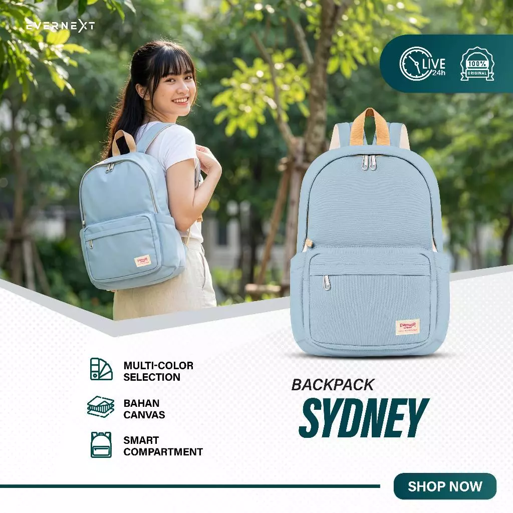 Evernext - Tas Ransel Wanita Tas Sekolah Tas Kuliah Cewek Backpack Sydney Tas Punggung Laptop Wanita