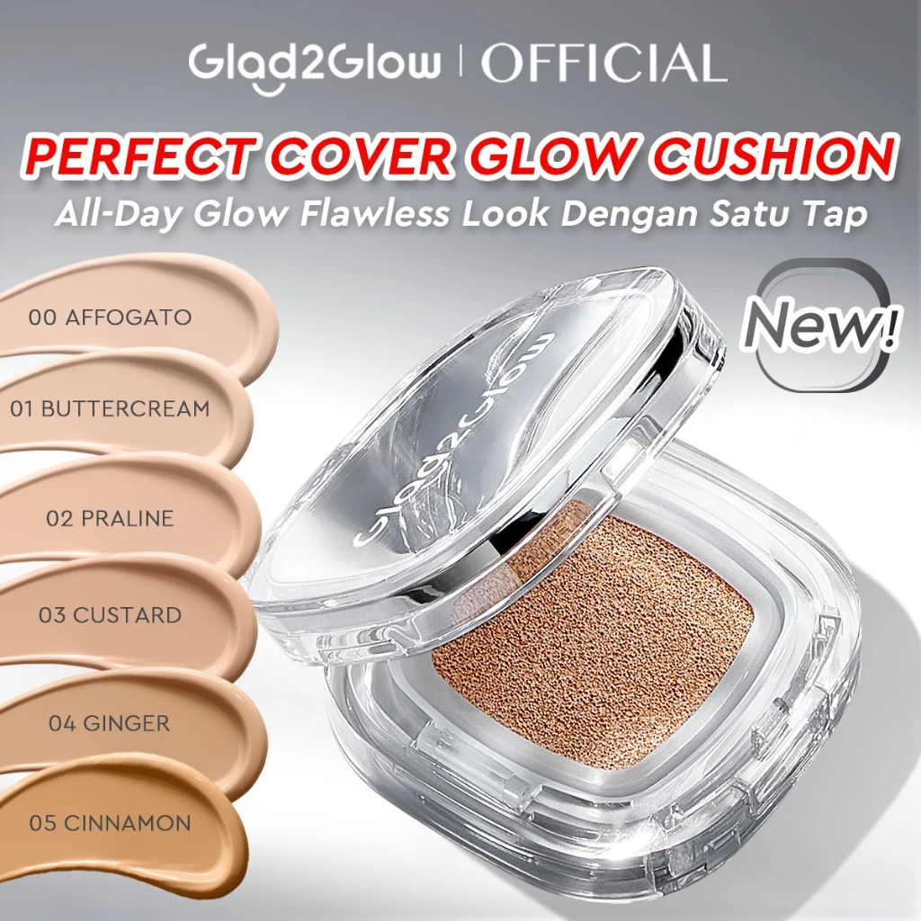 [100%ORI] Glad2glow Cushion Foundation-6 Shades untuk Semua Jenis Kulit Semi-Matte Look Full Coverage  Mengandung Mixberry & Vitamin C Waterproof Tahan 8 Jam Anti-Pudar Cocok Sebagai BB Cream CC Cream Concealer Foundation refill G2G