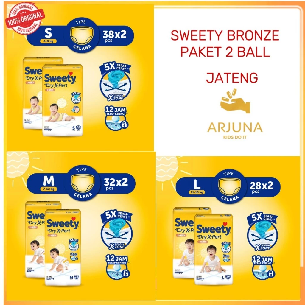ARJUNA Popok Sweety Bronze PAKET ISI 2BALL Dry X-Pert Pants S38 / M32 / L2 KT3