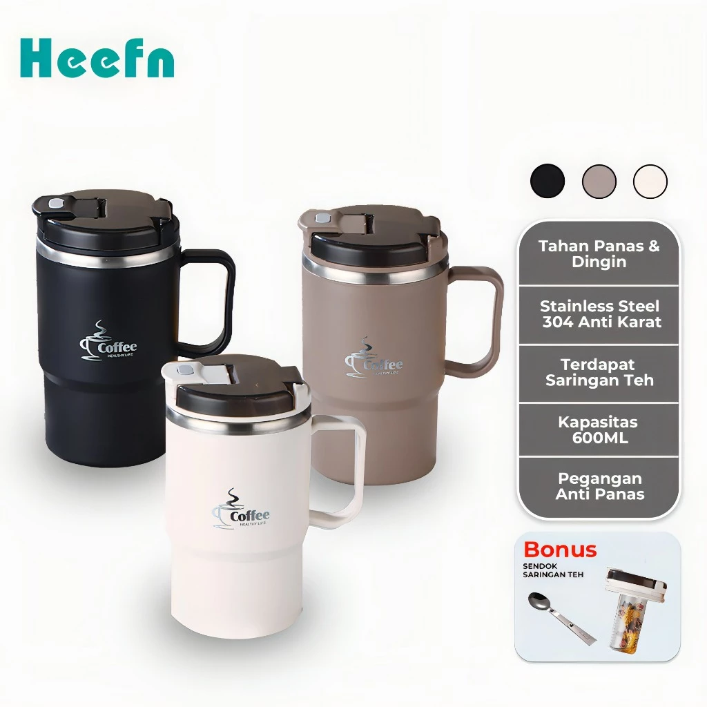 Heefn Tumbler Gelas Kopi Tahan Panas dan Dingin 600ML