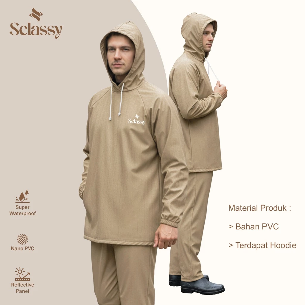 Sclassy Jas Hujan Pria Wanita Setelan Celana Anti Rembes Bahan Karet Pvc Terbaik