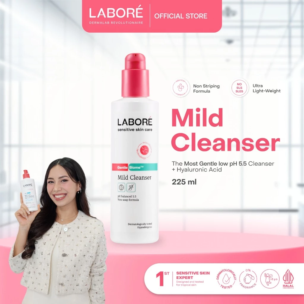 [Abel's Pregnancy Kit] LABORÉ Sensitive Skin Care GentleBiome™ Mild Cleanser 225ml - Face Wash Sabun Pembersih Wajah Lembut Kulit Sensitif Low pH 5.5 Hyaluronic Acid All Skin Cetak Face Wash Gentle Guard Skin