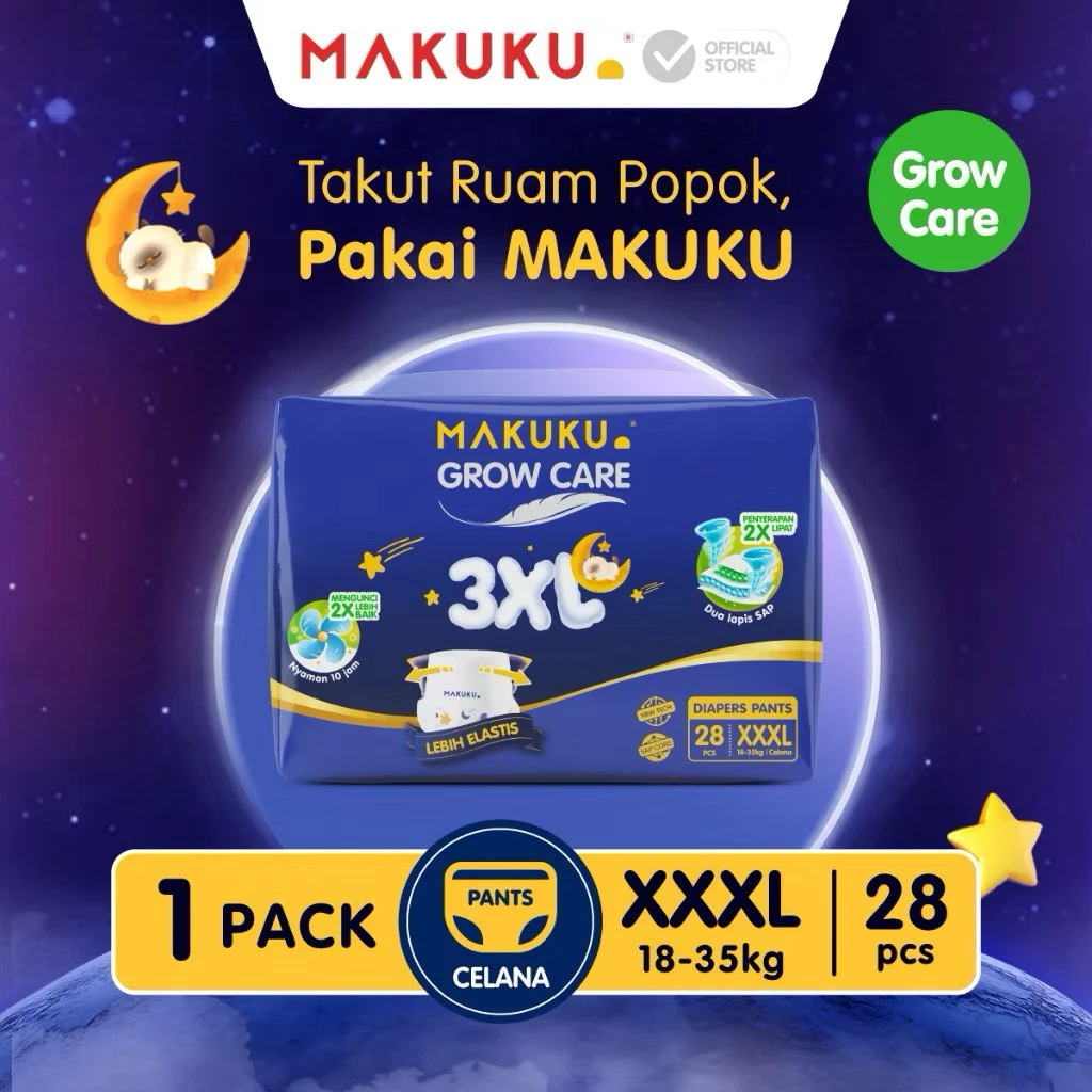 MAKUKU SAP Diapers Diaper Grow Care Growcare Junior Night Pant Pants Popok Celana XXXL28 XXXL 28 3XL Isi 28 pcs 28pcs Murah Termurah Original Anak Anti Gumpal Junior Bayi Malam Hari Sekali Pakai 3XL28 Super Jumbo isi Banyak Extra Serap Kering Ekonomis