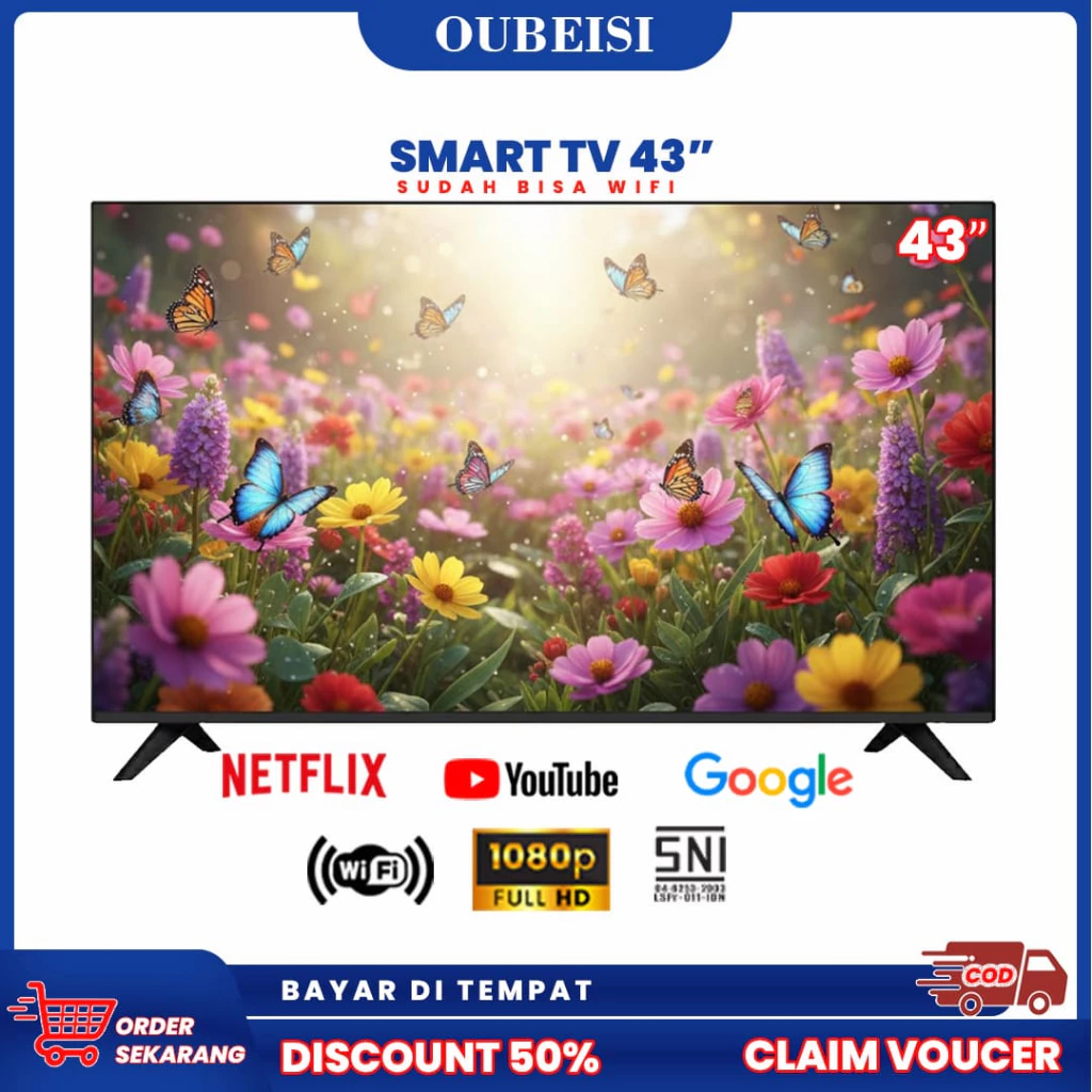 OUBEISI TV  Smart TV Digital 27/30/32/40/43inch TV LED Android 11.0  FHD Televisi  (TCLG-S43D) Garansi satu tahun Garansi tiga tahun