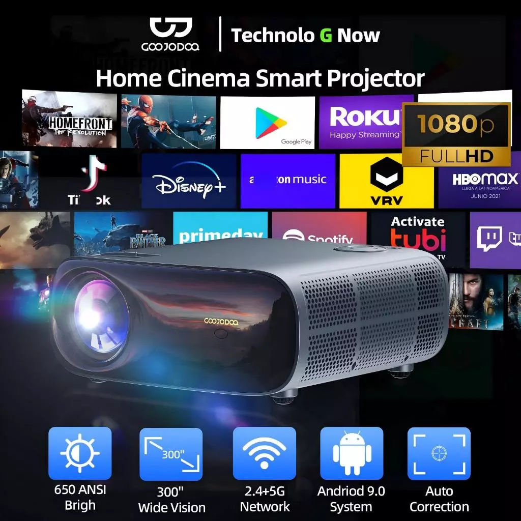 Goojodoq Proyektor Profesional 5.7inch  Android 9.0 4k Wifi Full Hd 1080p 600ANSI With two 10W powerful speakers Proyektor Smartphone Home Theater Projetor