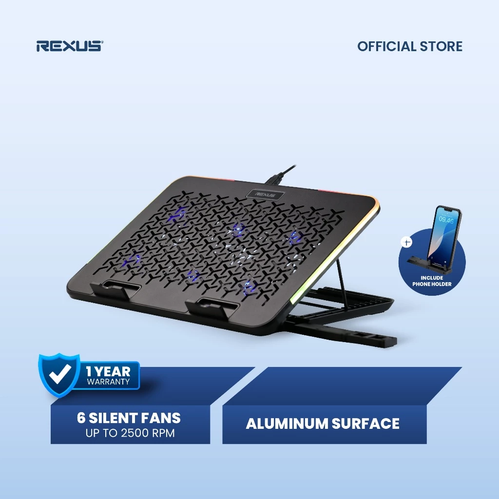 Rexus B145 Cooling Pad Breeze Laptop Multifungsi RGB