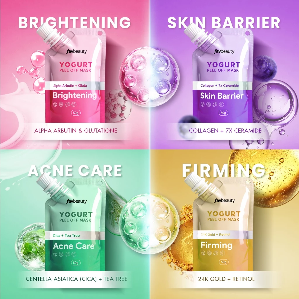 [NEW SIZE] Fav Beauty Yogurt Peel Off Mask Mini 50 gr - Brightening, Firming, Skin Barrier, Acne Care | Masker Wajah Mencerahkan Exfoliasi Muka SkinCare Pemutih Masker Jerawat Anti Aging Penuaan Menjaga Skin Barrier