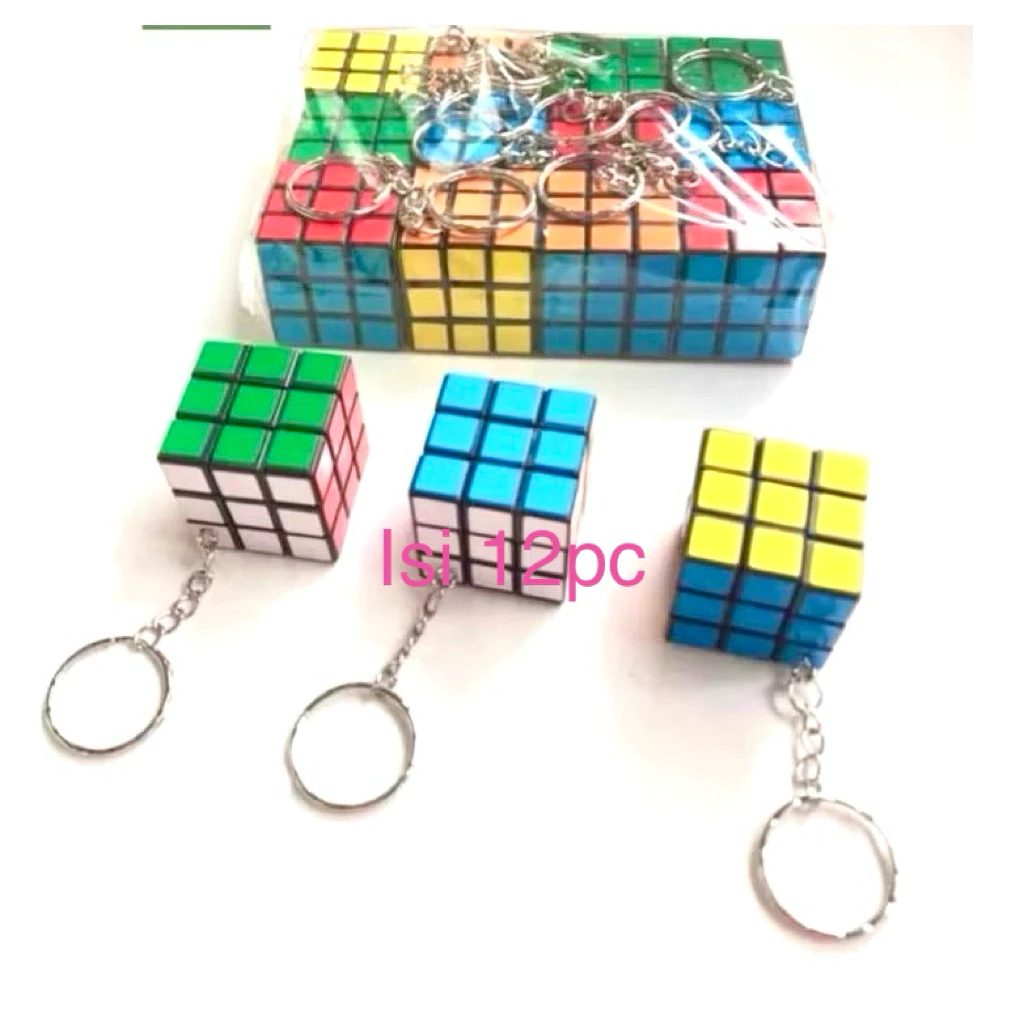 12pcs Gantungan Kunci Rubik Mini 3x3 Mainan Edukasi Unik & Lucu Souvenir Ulang Tahun Murah Viral Ready Stock
