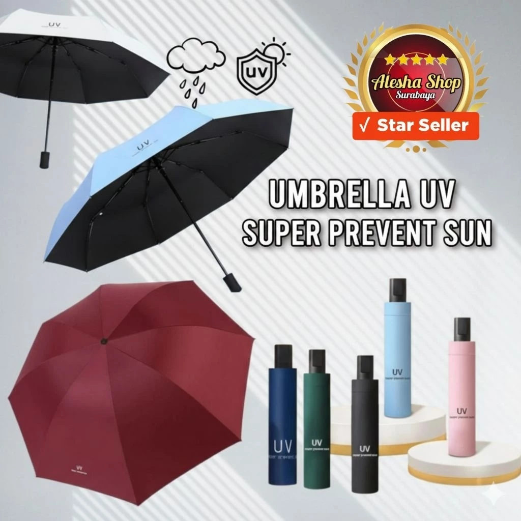 <PROMO> UMBRELLA UV SUPER PREVENT SUN Payung Lipat Melindungi Dari Sinar Ultraviolet Dan Hujan Bukaan Manual
